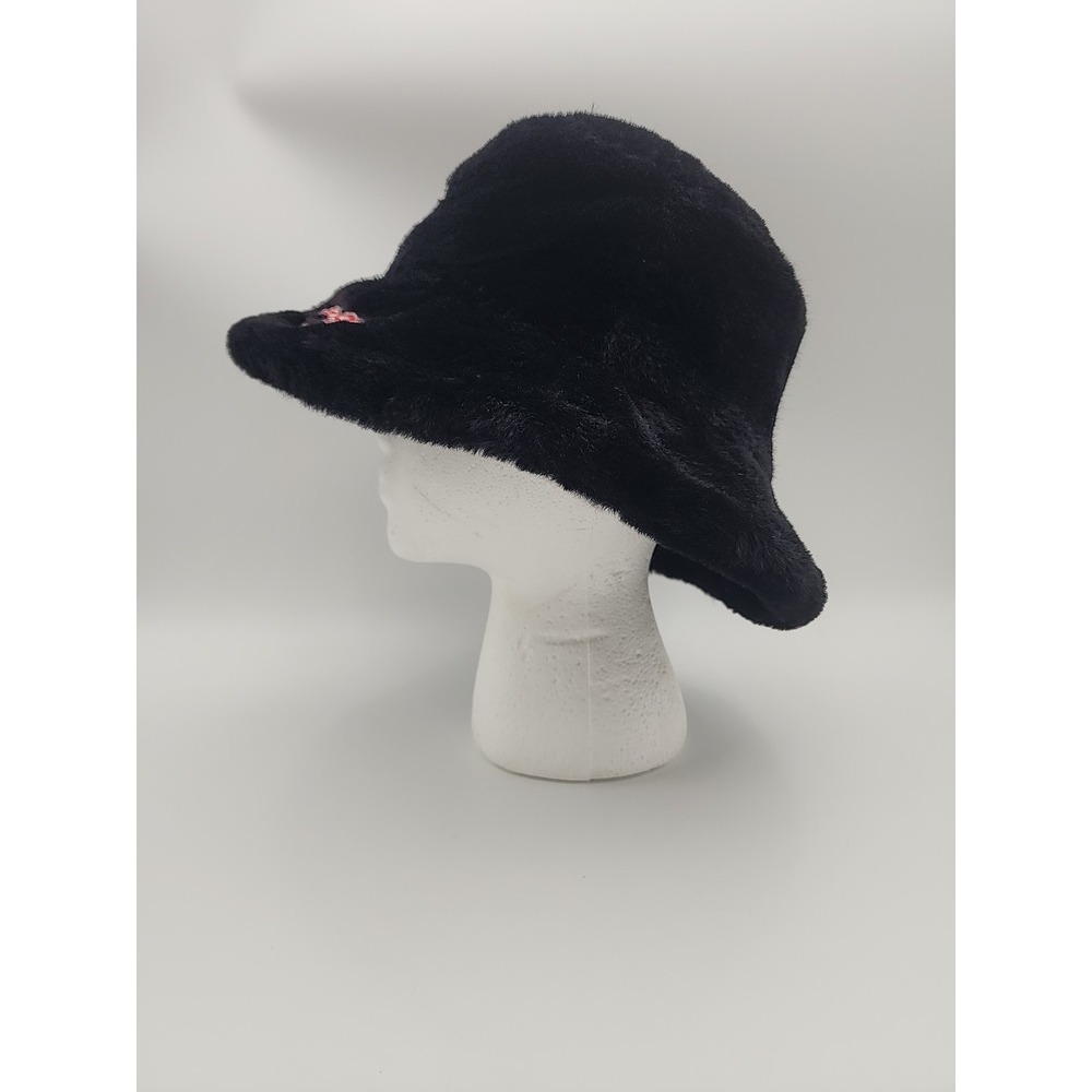 NWT Ed Hardy Black Y2K‎ Style Faux Fur Embroidered Bucket Hat - Picture 12 of 13